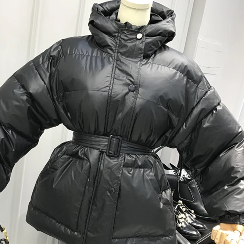 2020 Nová Zimná Bunda Oblečenie Žien 6 Farieb Bežné Teplý Kabát Femme Parkas s Pásom s Kapucňou kórejský Štýl Čierne Ženy Oblečenie