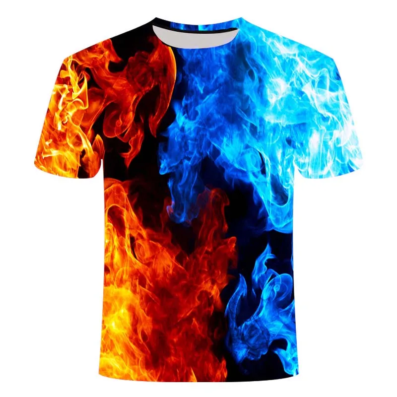 2020 nové 3d tričko Black Tee Ležérny Top Camiseta Streatwear Krátky Rukáv Handričkou Modrá Červená Ohnivá letné tričko pánske t-shirt