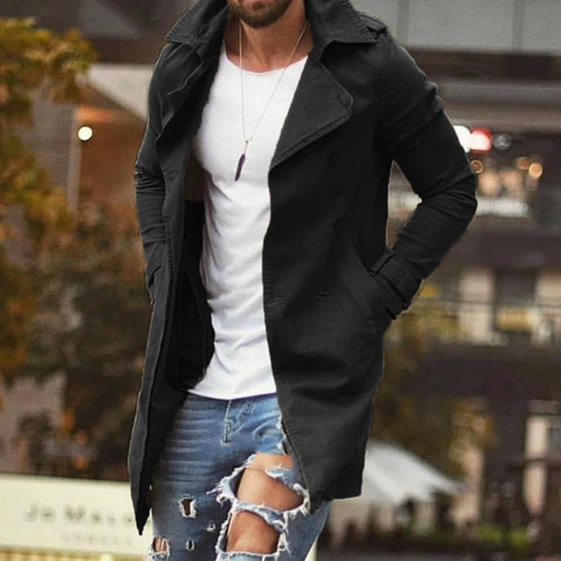 2020 Nové Jeseň Mužov Zákopy Srsti Bunda Slim Fit Plus Veľkosť Black Outwear Business Dlho Vetru Kabát, Bundy Muži Windbreaker