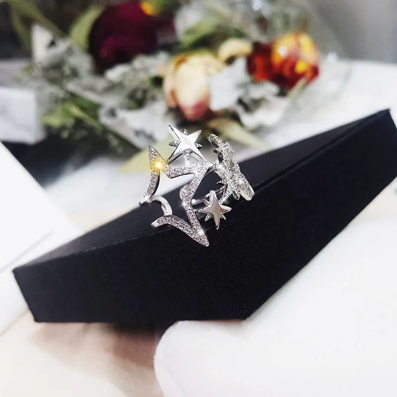 2020 Nové Kórea Luxusné Zirkón Duté Star Tvarované Otvoriť Krúžky Pre Ženy, Svadobné Prst Šperky Party Girl je Sexy Nezvyčajné Krúžok
