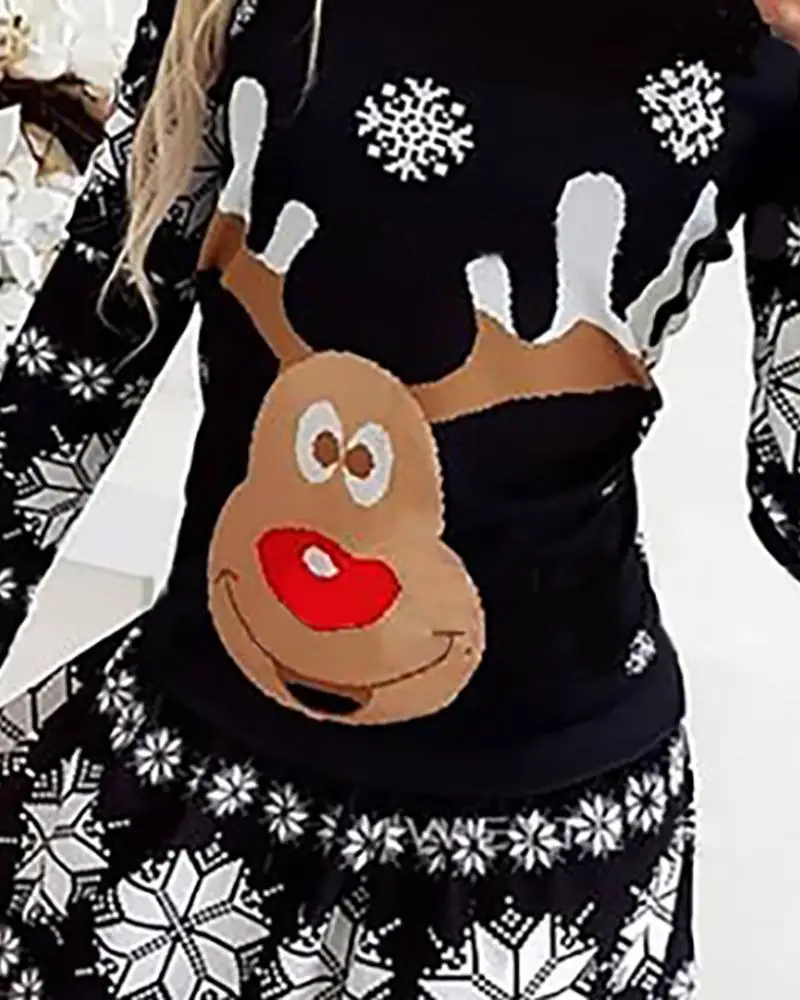 2020 Vianočné Moose Snowflake Tlač Dlhý Rukáv Žena Svetre Zimné MinI Femme Rúcha