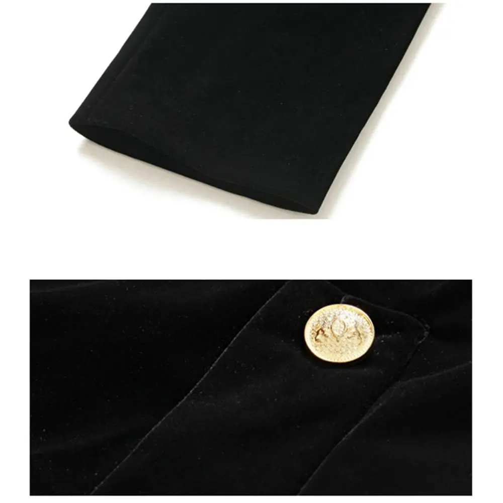 2020 Zimné Oblečenie Žien Vintage Dlhé Rukávy Zlato Tlačidlo Vrecku Dámy Úrad Bežné Župan Dresse Plus Veľkosť Čierne Zamatové Šaty