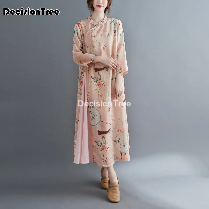 2021 čínske šaty tradičné tlačené šaty qipao dámske večerné šaty vintage cheongsam ženy dlho bielizeň cheongsam šaty