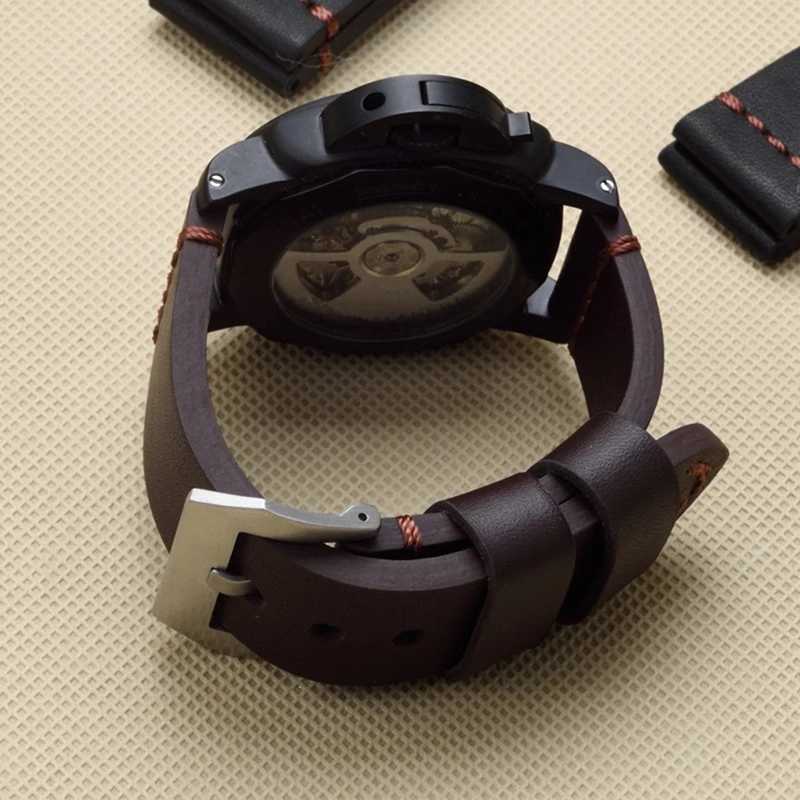 22 24 26 mm kvalitné hrubé pravá Koža Hodinkové Remienky Ručné hodinkám Čierna Hnedá Watchband pre Hamilton Mido Panerai