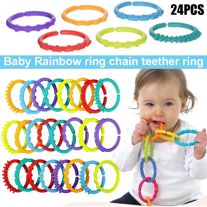 24pcs Deti detský Baby Teether Rainbow ABS Krúžok Odkazy Dieťa Kočík Telocvični Hrať Mat Hračky M09