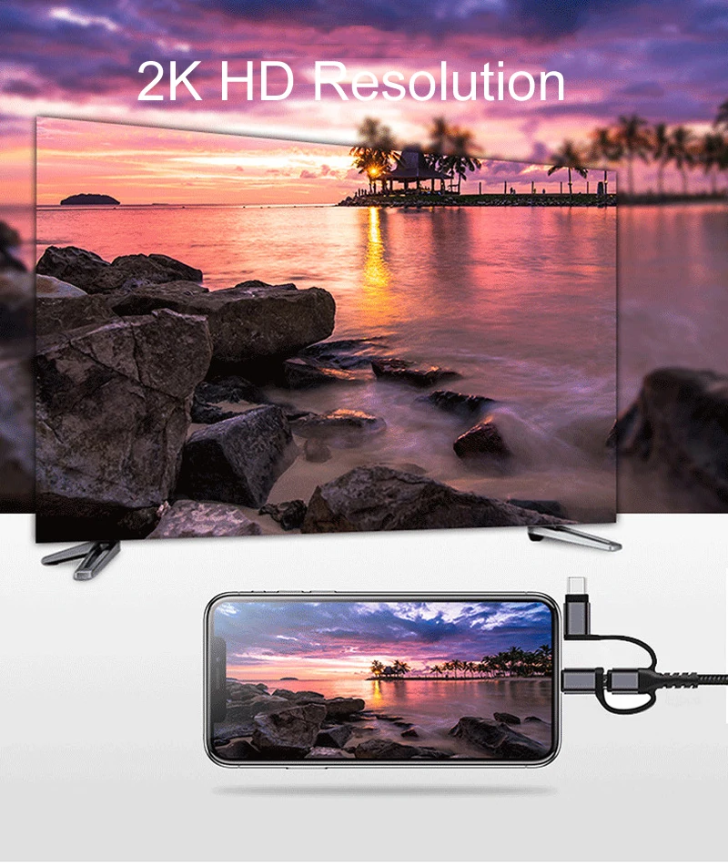 2K 60Hz HDTV 1080P Displej Adaptér HD Kábel Pre iPhone iOS Micro USB Typ C Pre Samsung S21 pre Huawei Android Smart Telefónu k TV