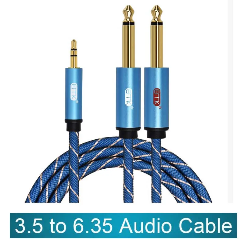 3,5 mm na Dual 6.35 mm Audio Kábel Stereo Aux Kábel 3.5 Samec Samec 6.35 Mike Mono Y Rozdeľovač Audio Kábel 1 m pre Telefón Zosilňovač