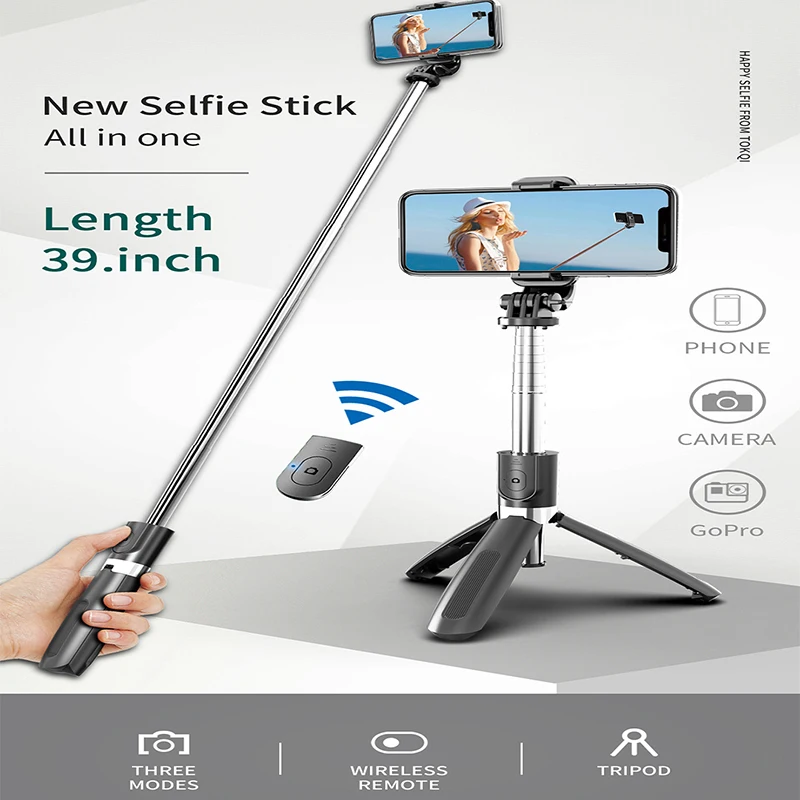 3 In 1 Multifunkčné Bezdrôtové Bluetooth Selfie Stick Skladací Mini Statív Rozšíriteľná Monopod S Diaľkovým Pre IPhone Ios Android