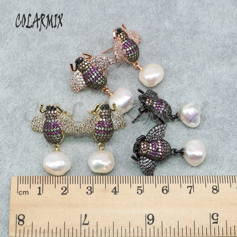 3 páry bee náušnice s veľkým pearl náušnice,prírodné pearl náušnice mix farieb retro šperky pre ženy veľkoobchod šperky 5026