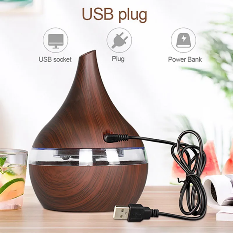 300 ml USB Dreva Ultrazvukový Zvlhčovač Elektrické Vôňu Vzduchu, Difuzér, Esenciálny olej Aromaterapia v Pohode, Hmla S 7 Farieb Lampa 20#127