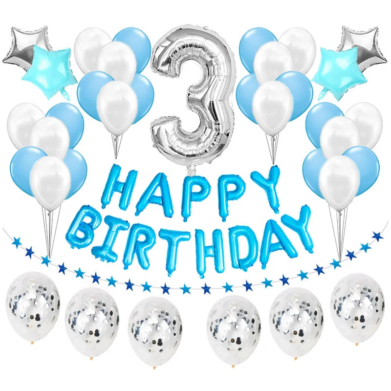 37pcs Číslo 3 Balón 3 Rokov Happy Birthday Dieťa, Chlapec, Dievča 3rd Party Dekorácie Tretej som Tri Dodávky, Ružová, Modrá