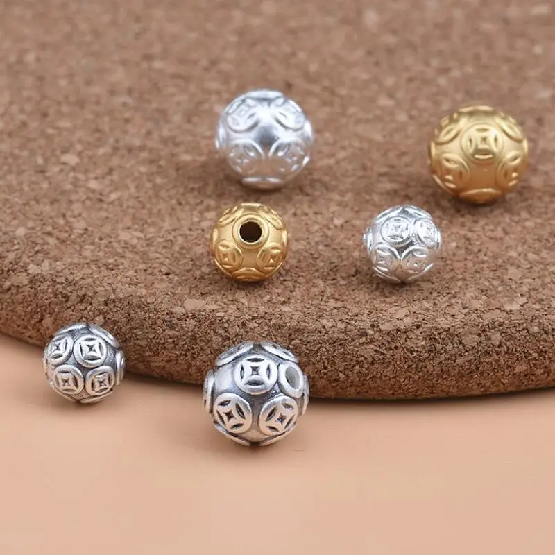 3D 999 Striebrom-Staroveké-Chinese-Mince Symbol Korálky Čistého Striebra veľa Šťastia Šperky Príslušenstvo Korálky DIY Náramok Korálky