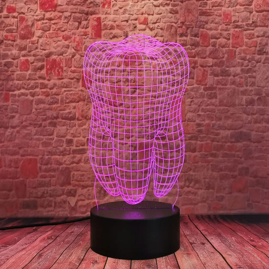 3D Ilúziu LED Stolná Nočného Farebné Meniace sa Spí na Čítanie Zub Model Hračky