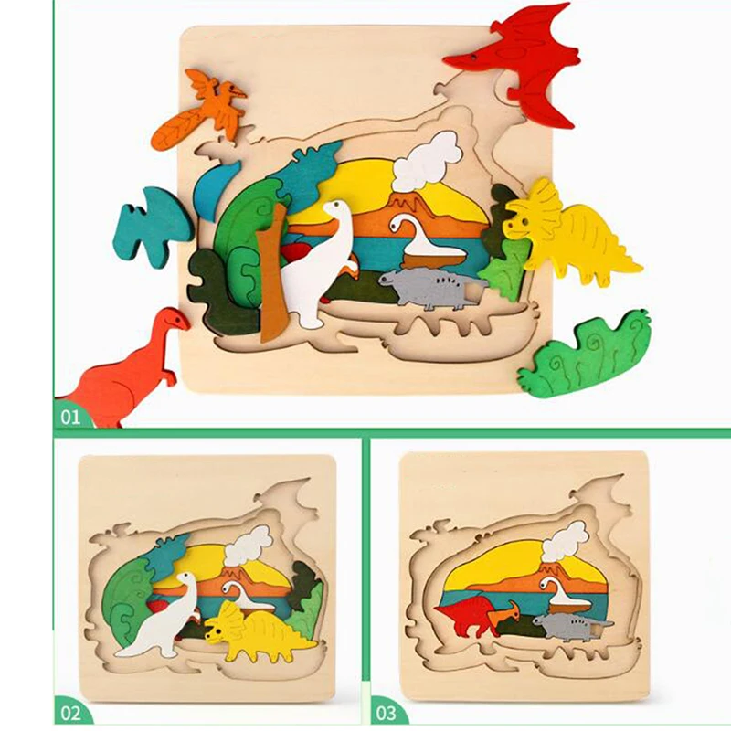 3D Zvierat Puzzle Dieťa Darček Drevené detské Vzdelávacie Hračky detské Vzdelávacie Drevené Hračky, multi-layer Klasické Karikatúry