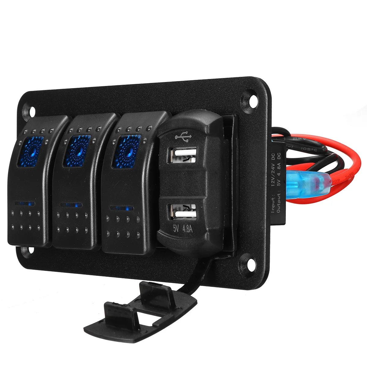 4 Gang LED Kolískový Spínač Panel Digitálny Voltmeter Dual USB Port 12V / 24V Výstup Zmes Nepremokavé Auto Námornej Lodi
