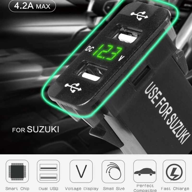 40x20mm 12V Duálny USB Nabíjačka do Auta LED Voltmeter Napájací Adaptér Pre Suzuki Toyota