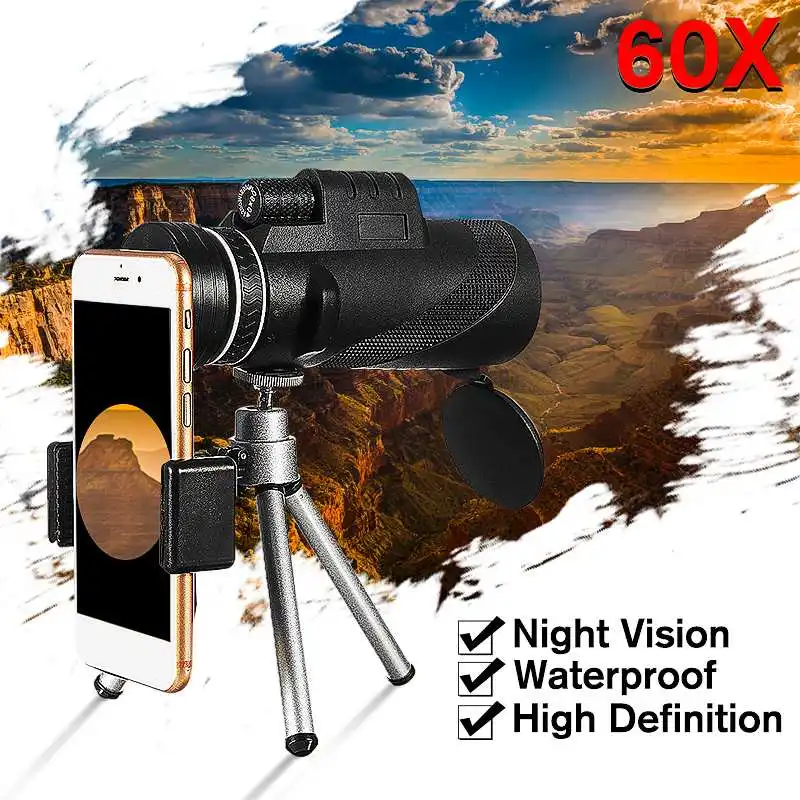 40x60 Zoom, Vodotesný Nočné Videnie teleobjektívu HD Monokulárne Ďalekohľad s Statív Univerzálny pre Android Smartphone Mobilné