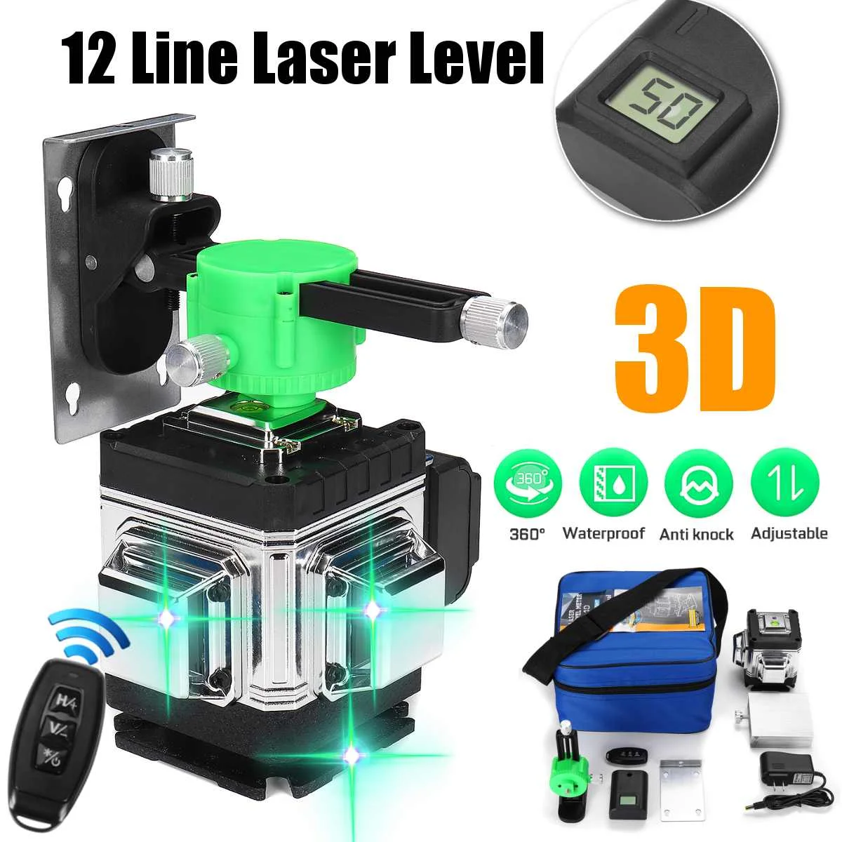 4D 16 Riadkov Bezdrôtové Diaľkové Zelený Laser Úroveň Linky Self-Vyrovnanie 360 Horizontálne a Vertikálne Zelený Lúč S akumulátorom