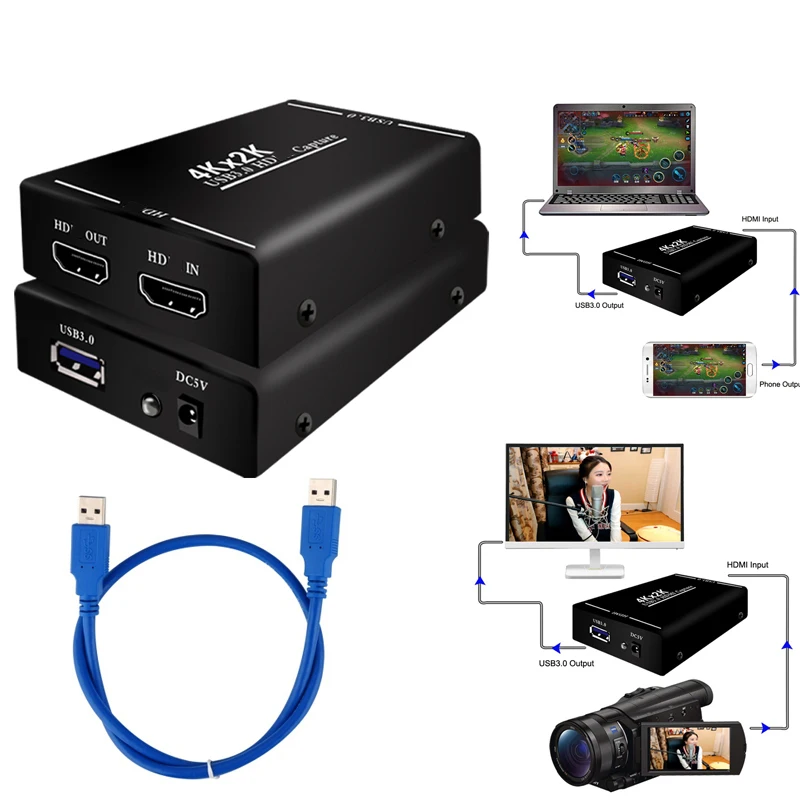 4K USB 3.0 digitalizačné Karty, kompatibilný s HDMI PS4 Hry Záznamník Pre OBS vMix Potplayer QuickTime Prehrávač Youtube Živé Vysielanie