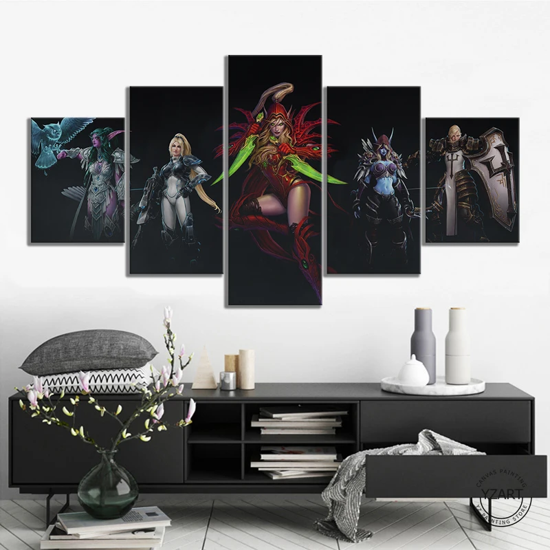 5 ks Zbierku Ženských Postáv World of Warcraft HD Hra Umeleckých obrazov na Stenu Plátno na Maľovanie na Stenu Spálne Dekor