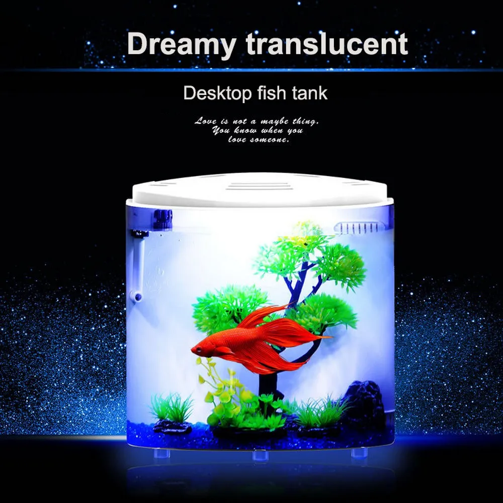 5 L akvárium Akvária USB LED Half Moon Mini Akvárium Akryl Veľkú Kapacitu Home Office Desktop Vodné Ryby domáce zvieratá