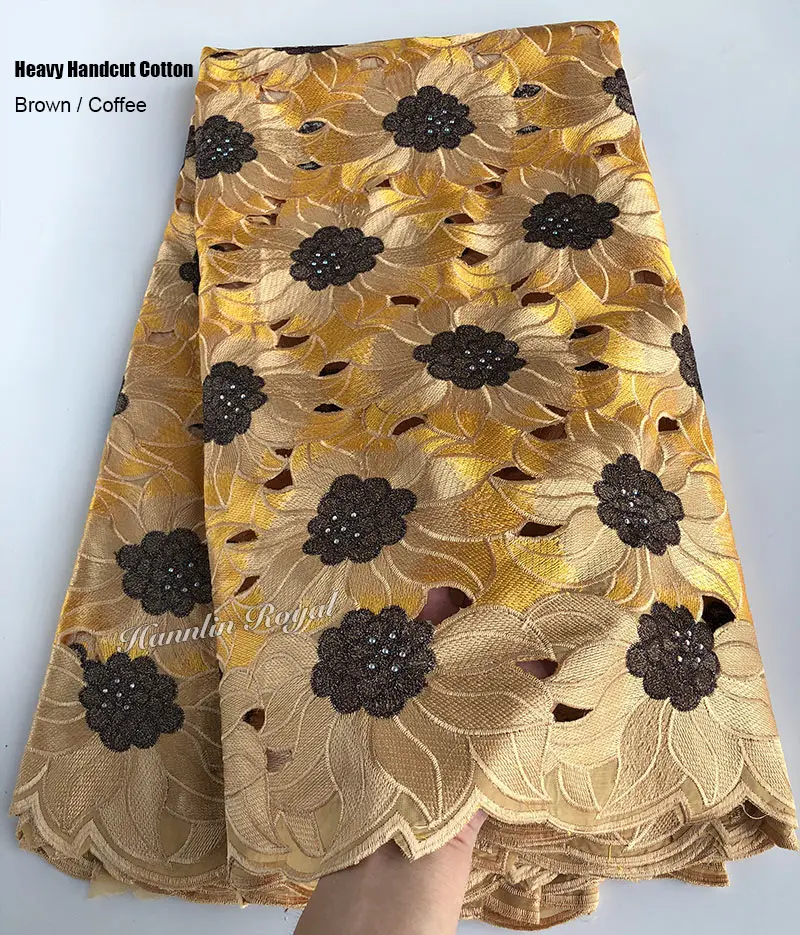 5 metrov ťažké handcut čipiek, bavlny holed Afriky Swiss voile čipky textílie s kamene krásne Nigérijský šitie odevov
