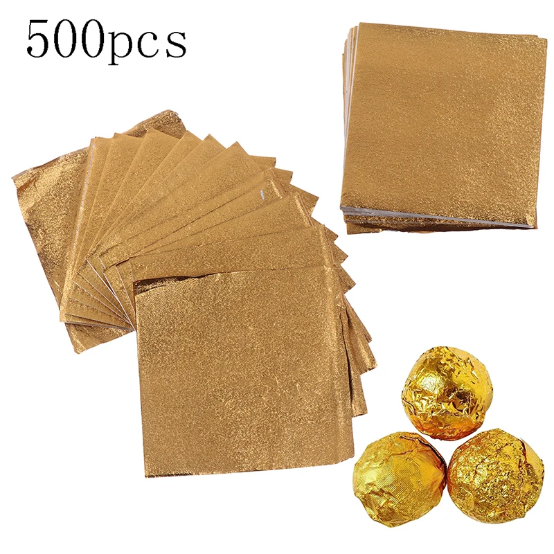 500Pcs Zlaté Hliníkovej Fólie Cukrovinky, Čokoláda, Cookies Balenie Tin Papier Strany DIY Kovové Razba Darčekové Balenie Craft Papier