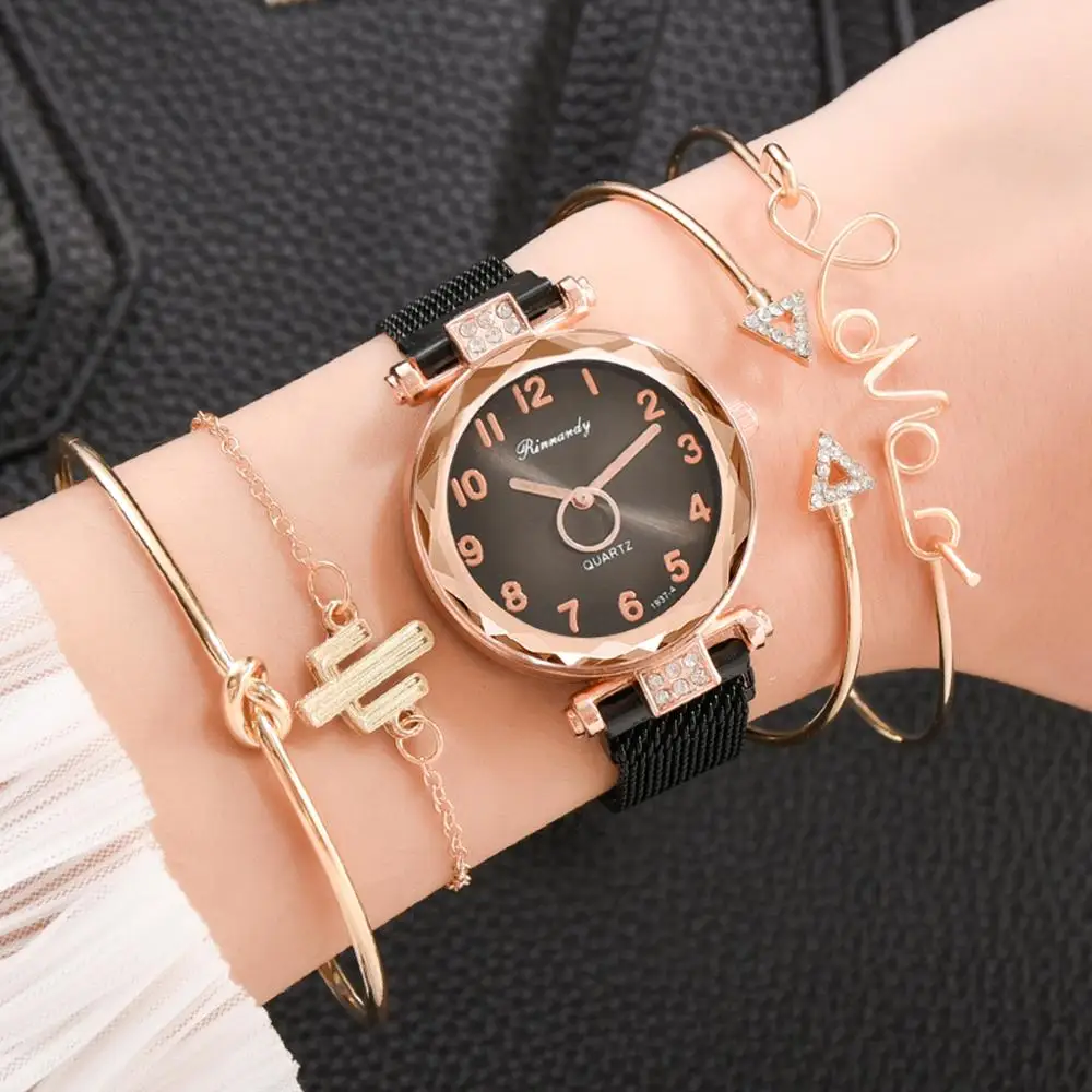 5pc/set Luxusné Značky Ženy Hodinky Gradient Magnet Sledovať Pracky Módne Bežné Ženské Náramkové hodinky arabská Číslica Jednoduchý Náramok