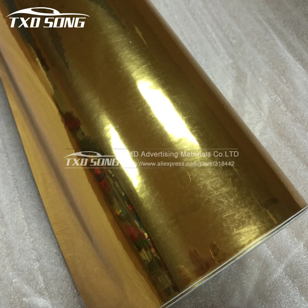 60 cm*200 cm/veľa Premium Gold Chrome Vzduch Zadarmo Zrkadlo Vinyl Zábal Film Nálepka List Odtlačkový 12