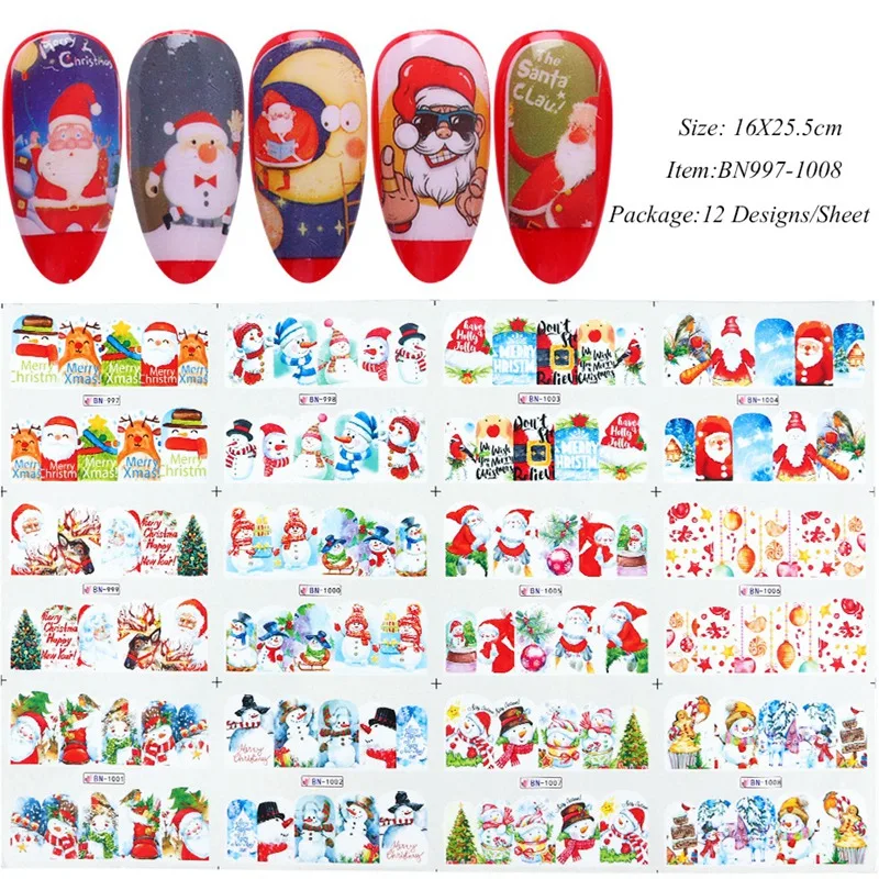 60 Ks Vianočné Nechty Umenie Nálepky,Plný Vody Prenos Obtlačky Písmená Veselé Vianočné Snehuliak Santa Claus Elk Zimné Nail Art Sl