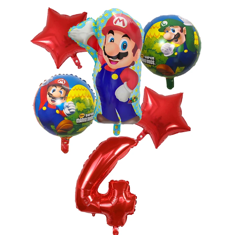 6pcs/set Super Mario Balóny 30 palcov Počet Balónov Chlapec Dievča Narodeninovej Party Luigi Mario Bros Mylar Modrý Červený Balón Dekor