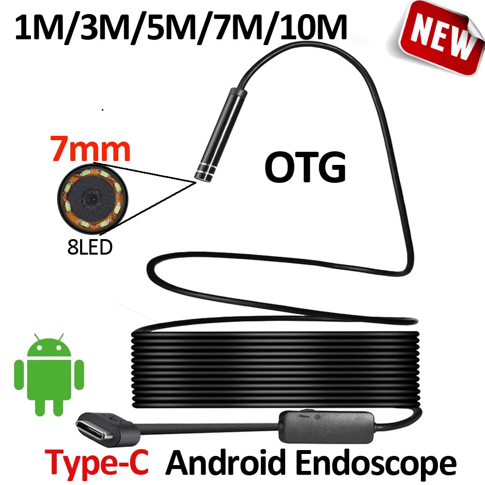 7 mm Objektív Typu C, Android USB Endoskop Fotoaparátu 1 M Flexibilná Had Hardwire Trubice Inšpekcie USB TypeC Telefón Android Fotoaparát Borescope
