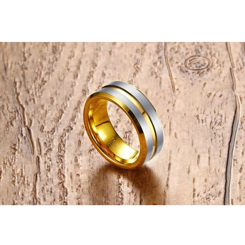 8 mm Mužov Jednoduché Módy Zlatá Farba Karbid Volfrámu Krúžok Svadobné Vysoko Leštené Muž Zásnubné Prstene, Šperky Anillos Bague