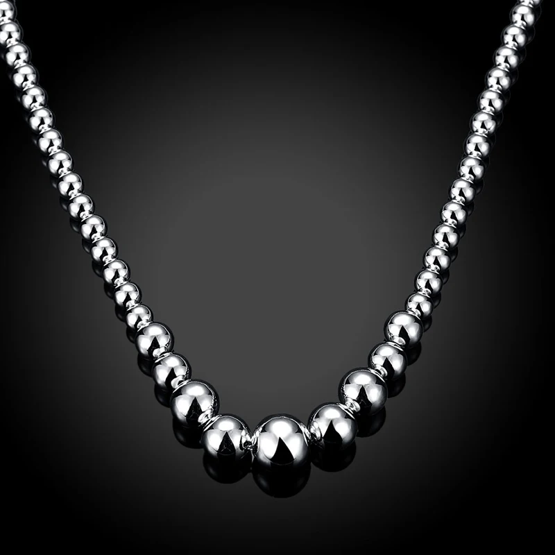 925 Silver Choker Náhrdelník Pre Ženy, Svadobné Strieborné Veľké Guľôčky S Dlhým Reťazcom Loptu Šperky, Náhrdelníky