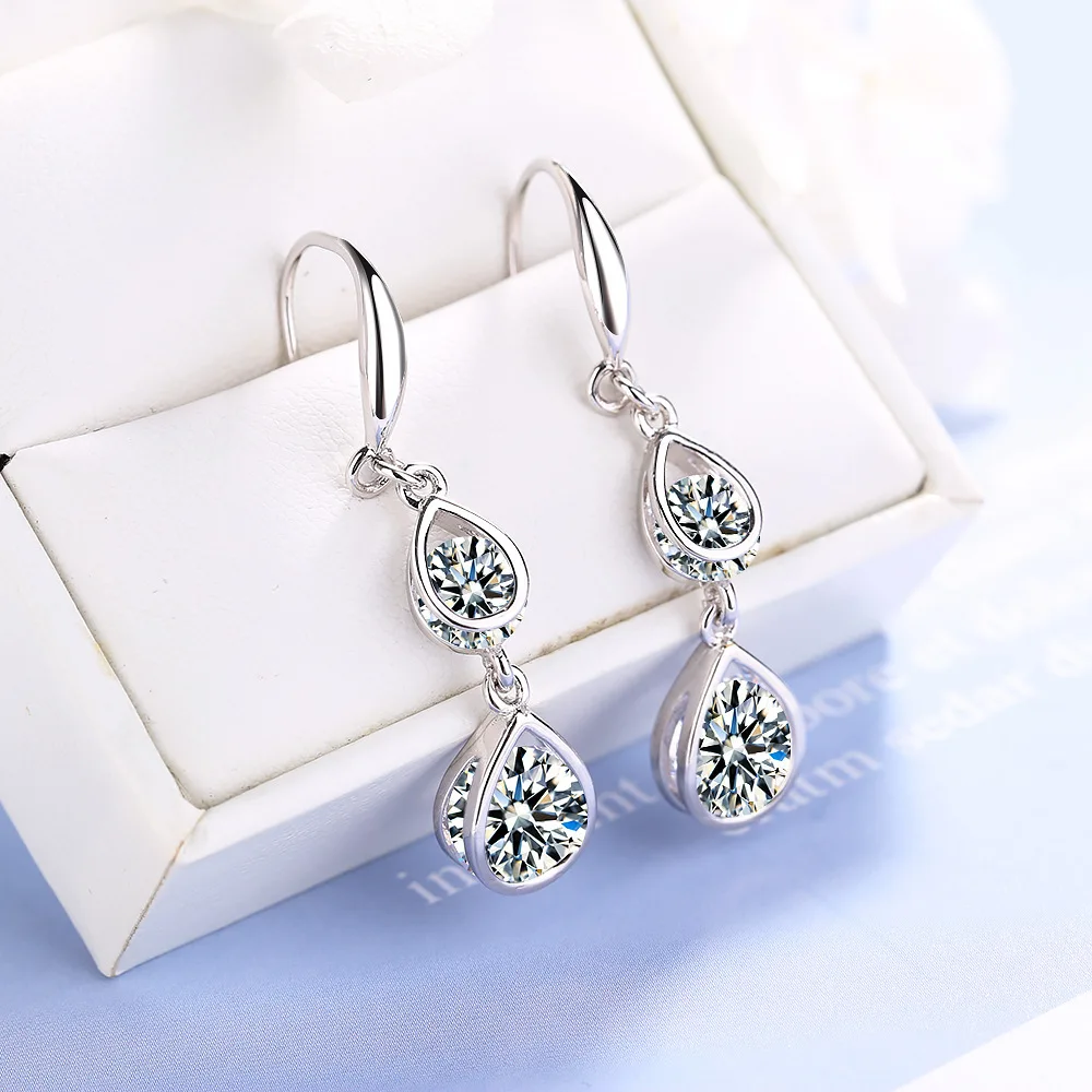 925 Sterling Silver Dlhé Náušnice Luxusné Crystal Earings pre Ženy Módne Šperky Nový kórejský