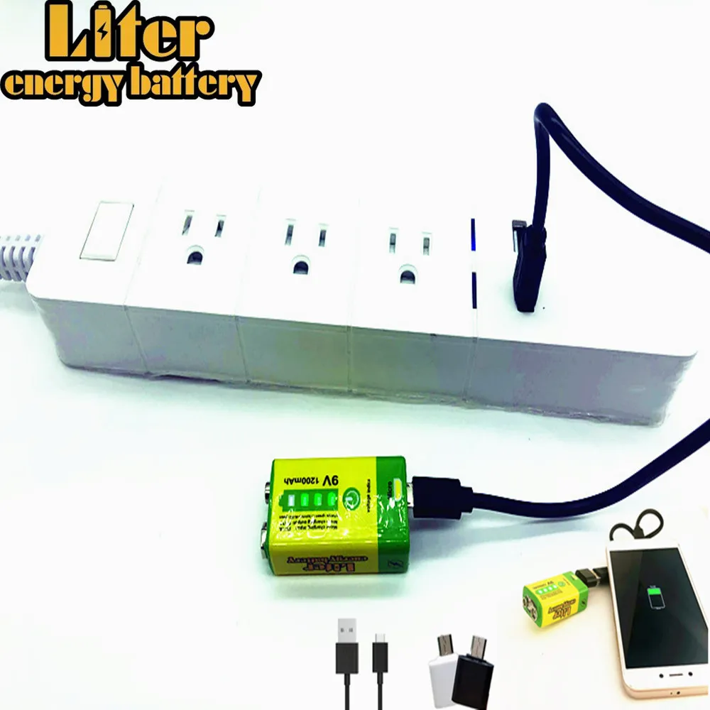9V 6F22 USB 1200mAh Li-ion nabíjateľná batéria pre požiarny alarm bezdrôtový mikrofón Gitara EQ Intercom Multimeter Banka napájania