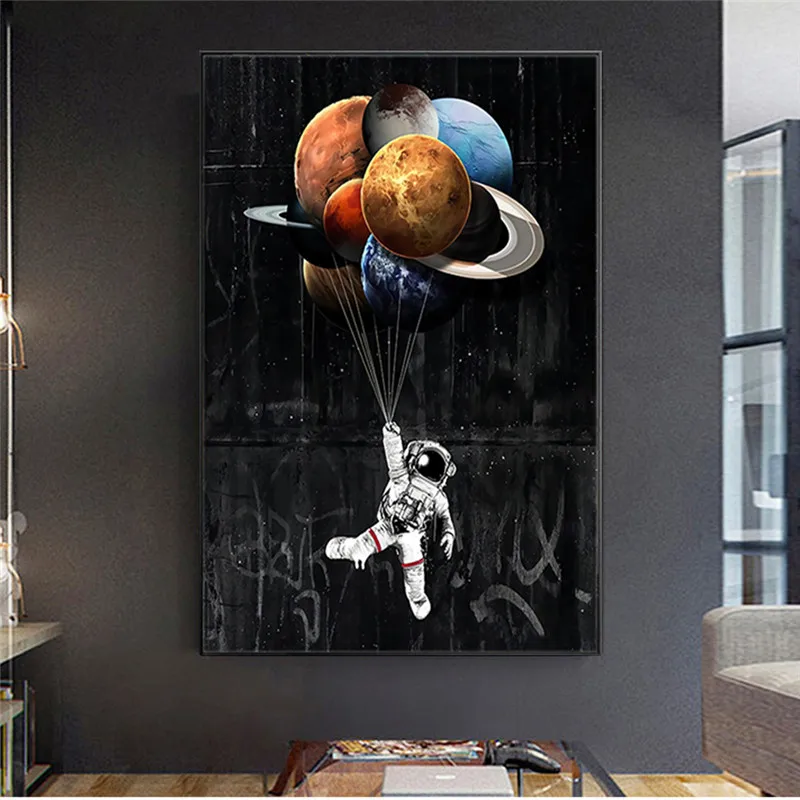 Abstrakt Cartoon Astronaut Plátne Obrazy Plagáty a Tlačí na Steny Umenie Fotografie Cuadros pre Obývacia Izba Domova