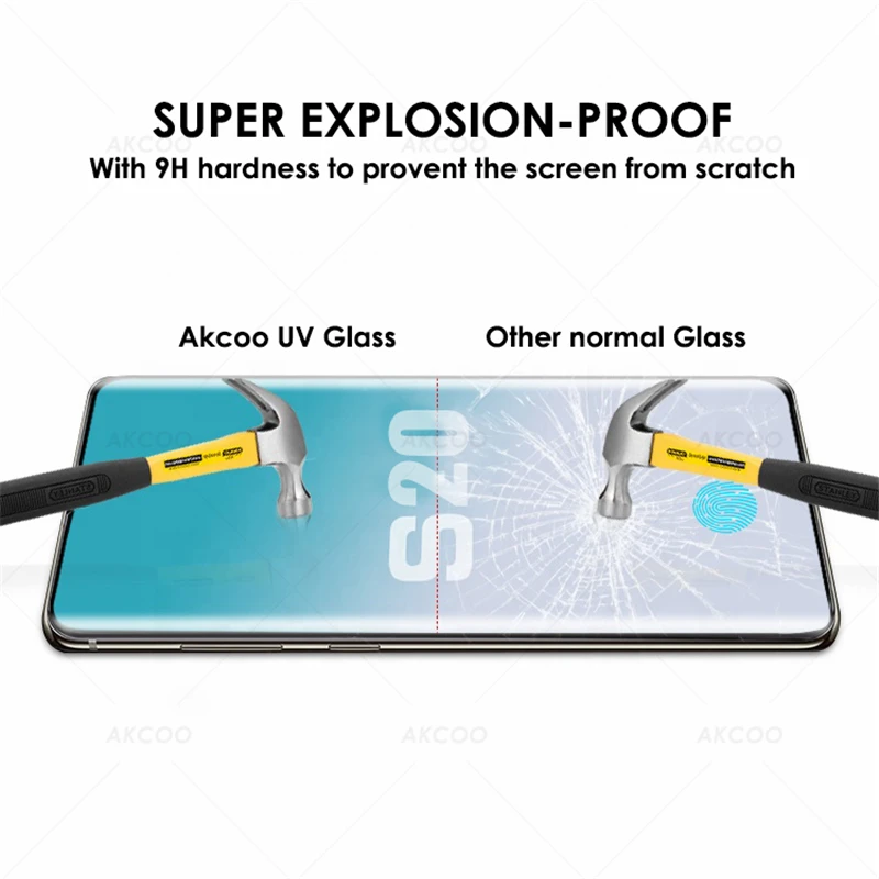 Akcoo S20 Plus Screen Protector Plný Kryt pre Samsung Galaxy S20 Ultra Tvrdeného Skla UV Plný Lepidlo film s odtlačkov prstov odomknúť
