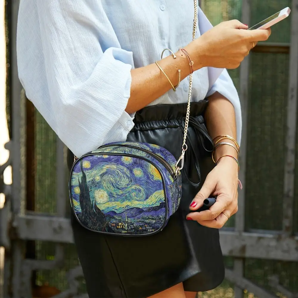 ALAZA malá taška cez rameno pre ženy, program messenger tašky dámy kožený retro Van Gogh olejové maľby kabelke peňaženku žena crossbody taška