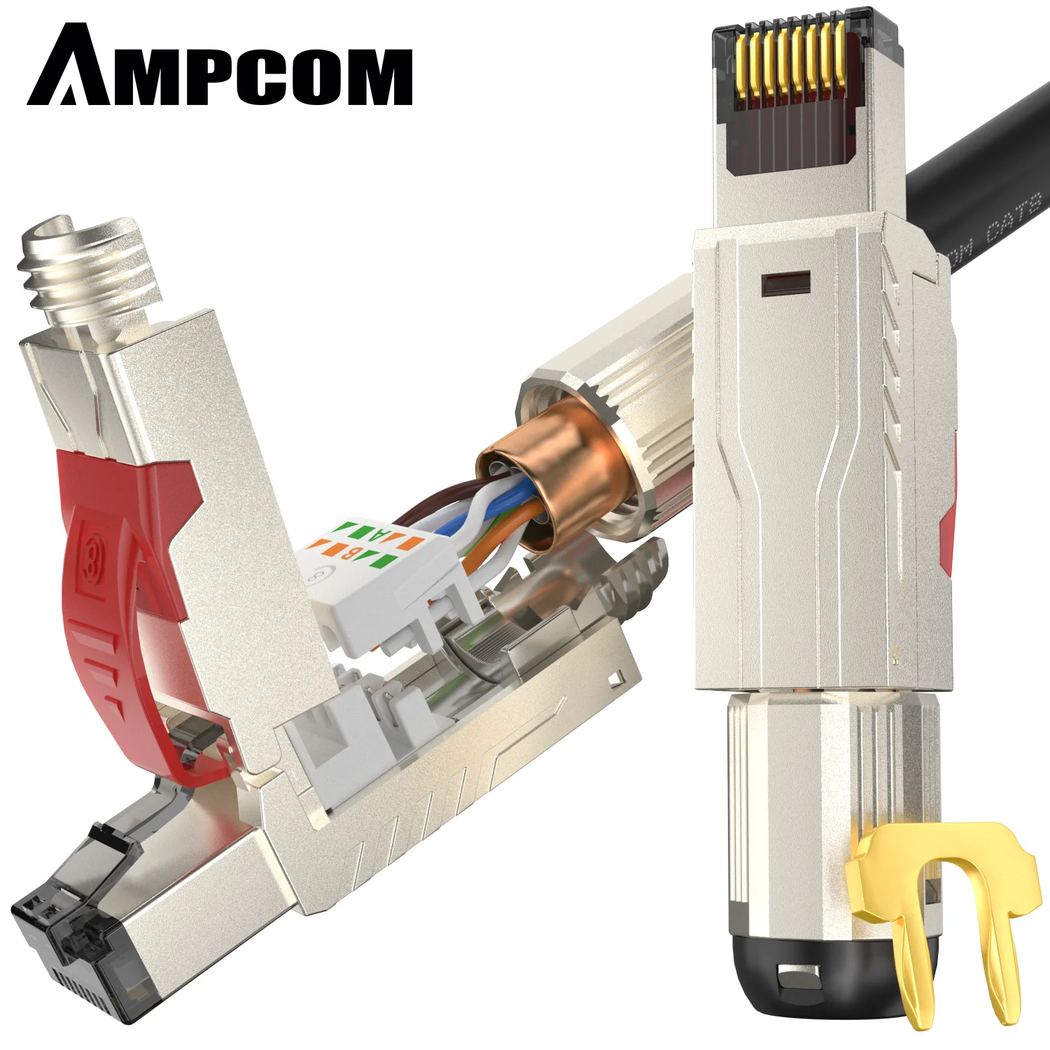 AMPCOM 2ks Cat8 Tienené Modular Plug - Pole Ukončenie Náradia, 40 G 2Ghz, 22-24AWG - (Hodí Cat7A & Cat8 Kábel)