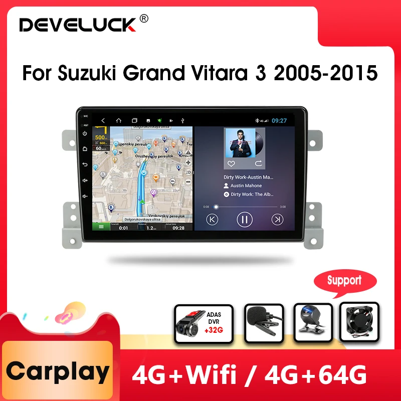 Android 9.0 4G+WIFI autorádia Pre Suzuki Grand Vitara 3 2005-GPS Navigácie RDS DSP 4G+64 G Multimediálne Video 8 Jadro Carplay