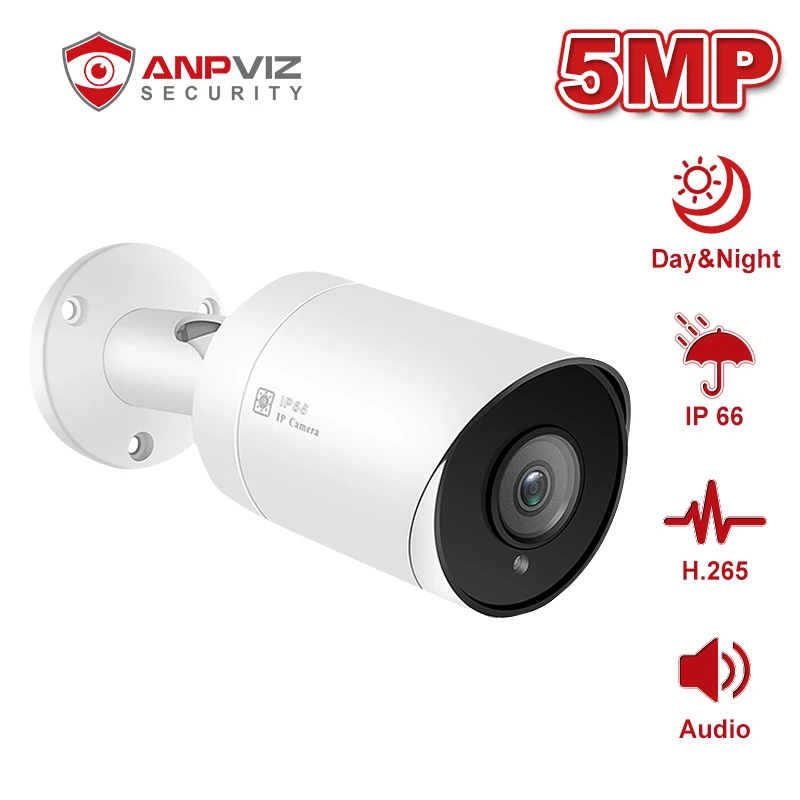 Anpviz 5MP POE Bullet IP Kamera So Zvukom Doma/Vonku proti Poveternostným vplyvom Bezpečnosti Cam Nočné Videnie 98ft ONVIF H. 265 P2P