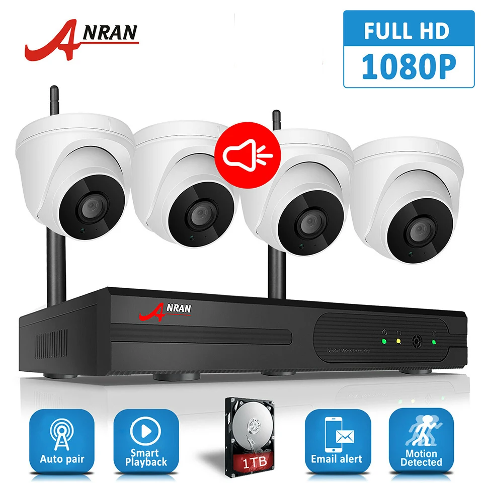 ANRAN CCTV P2P 4CH Wifi NVR 36IR Nepremokavé Vonkajšie Bullet 1080P Video Audio IP Bezdrôtové Kamery Bezpečnostný Systém Pevného Disku