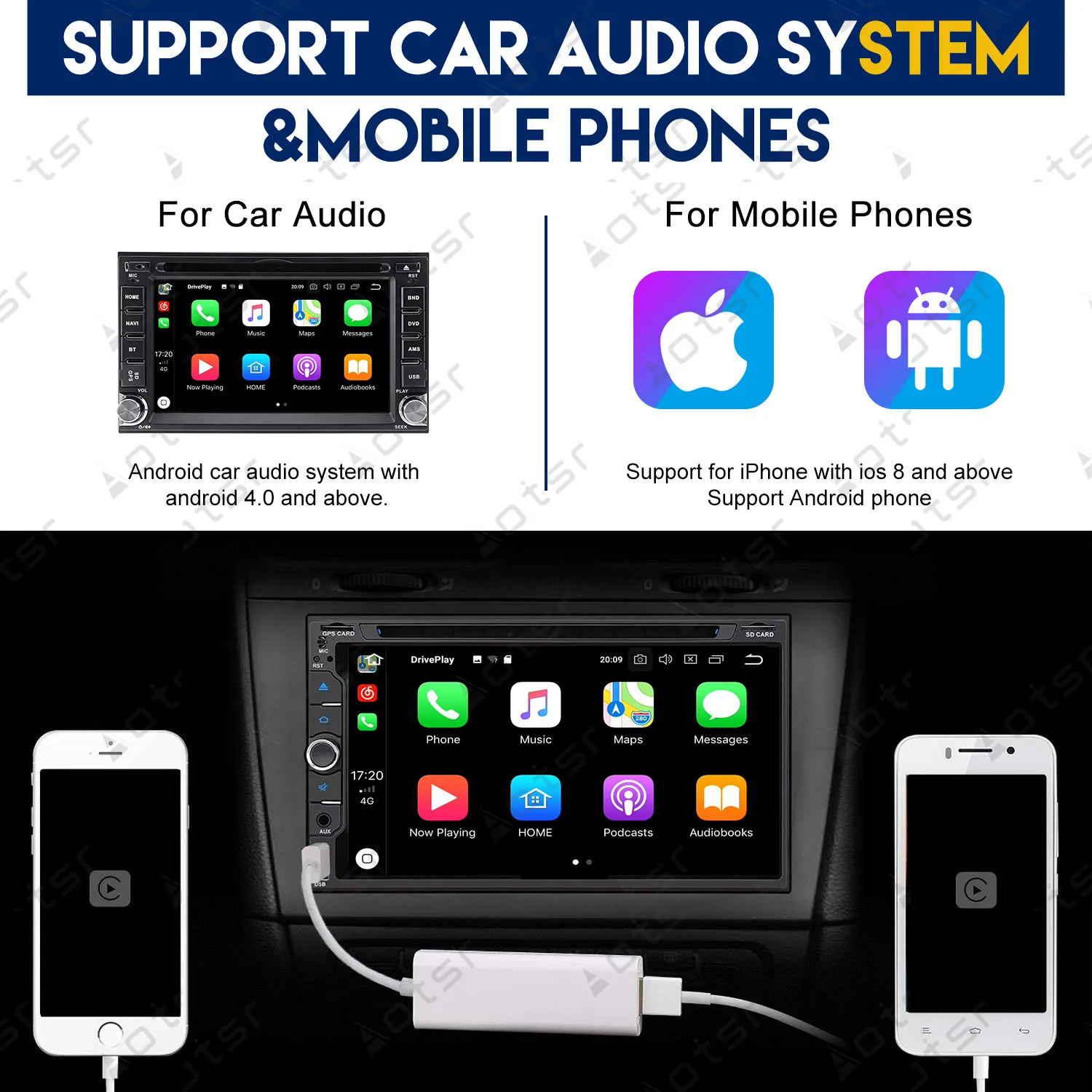 AOTSR Bezdrôtový Inteligentné Prepojenie Apple CarPlay Dongle pre Android Navigačný Prehrávač Mini USB Carplay Stick s Android Auto Auto DVD