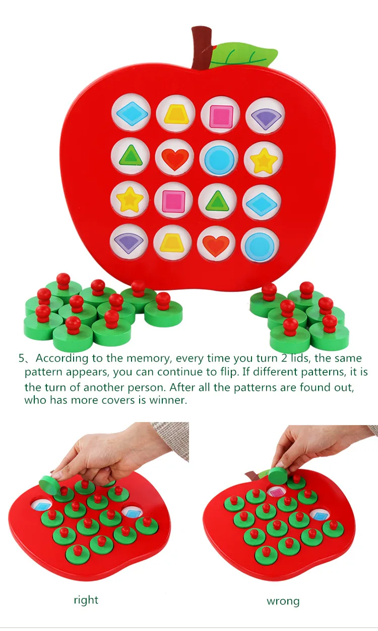 Apple Pamäte Zodpovedajúce Šachovej Hry, Drevené Hračky Pre Deti Puzzle Montessori Edycation Vzdelávacie Hračky
