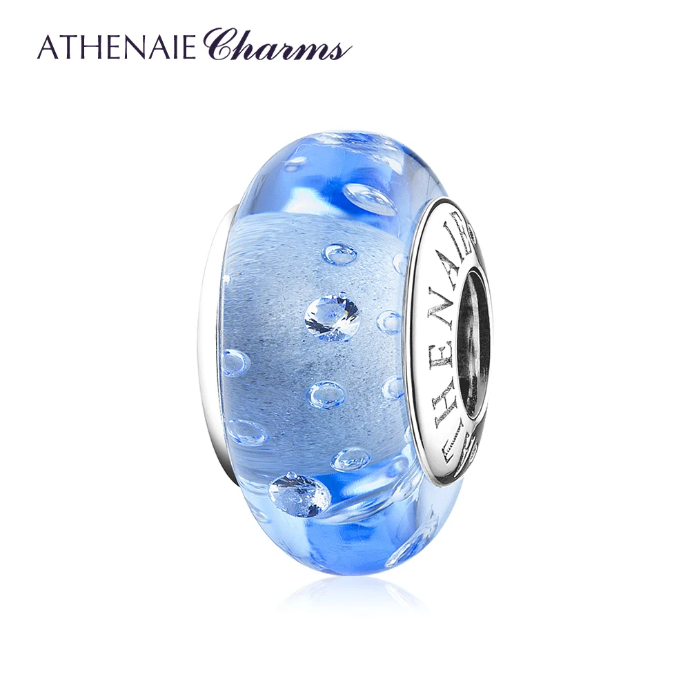 ATHENAIE Nové Murano Skla 925 Sterling Silver Jemné Modré More Bublina Charms DIY CZ Guľôčok pre Pôvodné Kúzlo Náramok Šperky robiť