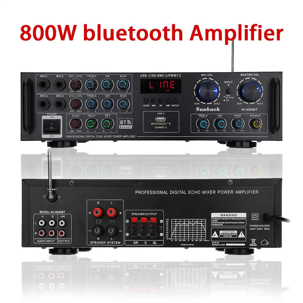 AV-6060BT Home HIFI Digitálny Zosilňovač Bluetooth 5.0 Audio Výkon 800W Auto Stereo Zosilňovač Karaoke Profesionálne Amp Subwoofer