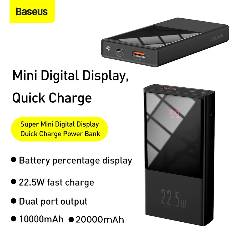 Baseus PD Power Bank 20000mAh USB C Powerbank QC 3.0 Rýchle Nabitie Pre iPhone Xiao Mi 10000mAh Ziskové Externá Nabíjačka Batérií