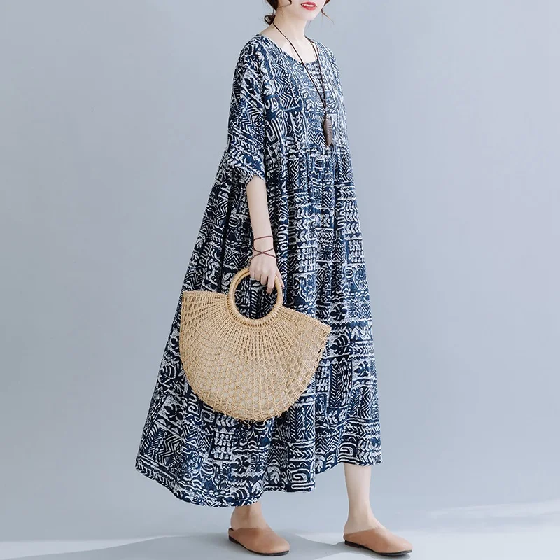 Bavlna plus veľkosť vintage porcelánu kvetinový ženy príležitostné voľné dlhé letné šaty elegantné oblečenie 2021 dámske šaty sundress