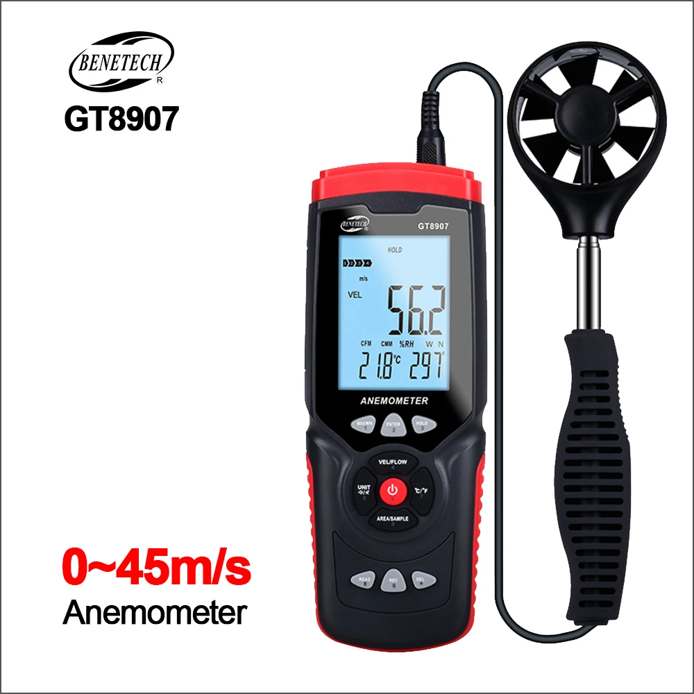 BENETECH Anemometer Senzor Vetra Merač Digitálny Anemometer LCD Digitálna Rýchlosť Vetra Meter Meter Vietor 45m/s GT8907 Anemometer